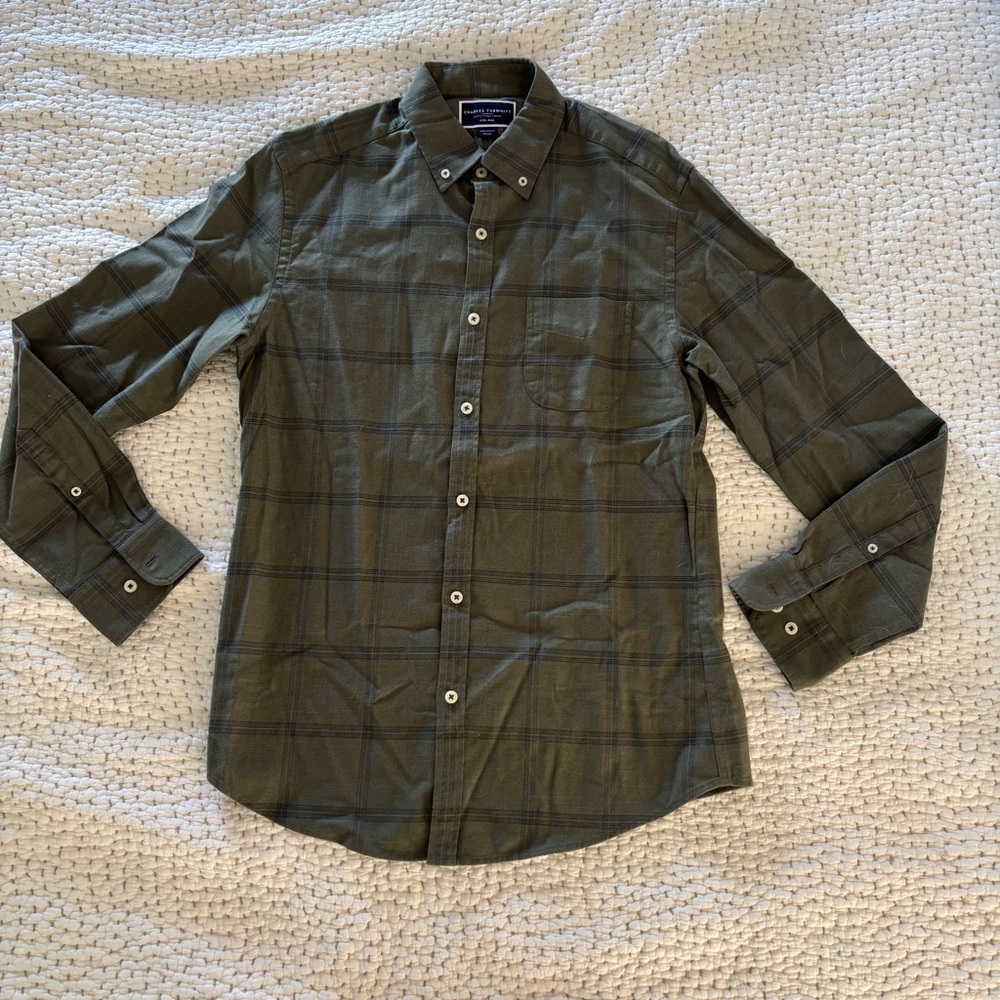 Charles Tyrwhitt Olive Check Button Down Shirt